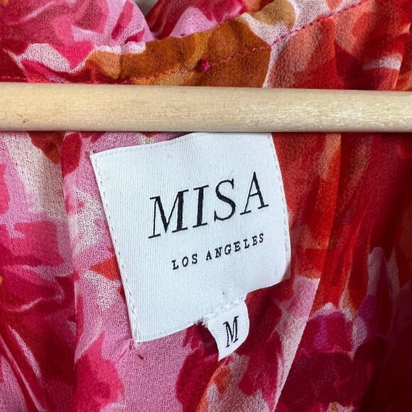 MIsa Clementine Mini Dress Size Medium Floral Pink Red Ruffle Party Wedding - Picture 4 of 13